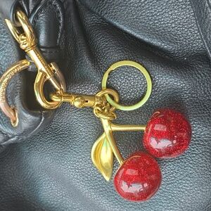 🍒CHERRY Bag Charm | Keychain  Large Glitter Gold tone 🍒 NEW